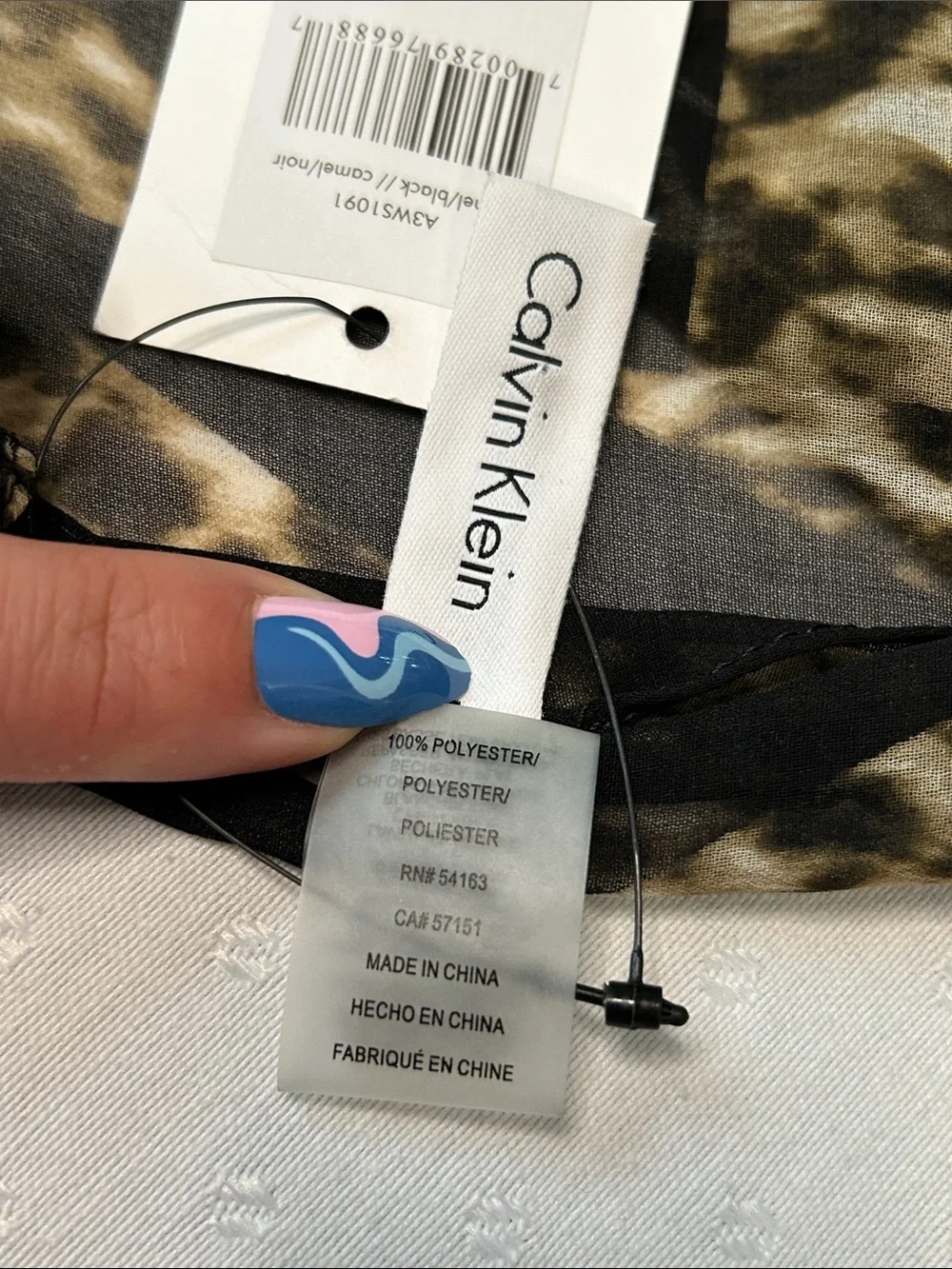 Calvin Klein Animal Print Sheer Scarf with Black Stripes 32” long  21” wide